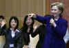 Secretary of State Clinton meets with students in a town hall style meeting at Tokyo University on February 17, 2009.