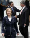 Secretary Clinton leaves meeting with Indonesian President Susilo Bambang at the Presidential Palace in Jakarta. The US Ambassador to Indonesia also says goodbye to President.