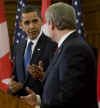 President Barack Obama and Prime Minister Stephen Harper hold a joint news conference on Parliament Hill after private meetings.