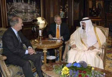 President Barack Obama's Middle East envoy George Mitchell meets with Saudi King Abdullah at the Royal Palace in Riyadh.