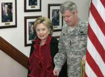 Secretary of State Clinton meets with the Commander of US Forces for South Korea General Walter Sharp at Yongsan Garrison in Seoul, South Korea.