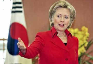 Secretary Clinton at joint press conference after meeting with the South Korean Foreign Ministe