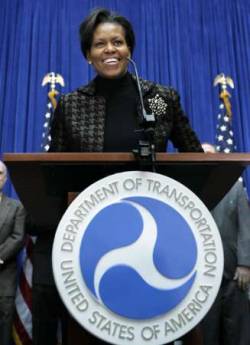 First Lady Michelle Obama meets with Secretary of Transportation Ray LaHood and department staff to thank them for their loyal and continued service to America. The First Lady said much hard work is ahead.