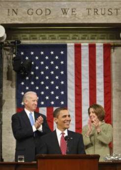 President Barack Obama addresses the Joint Session of Congress at the Capitol in Washington on February 24, 2009.