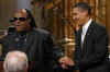 First Lady Michelle Obama hosts a function for musician Stevie Wonder who was awarded the Library of Congress Gershwin Prize in a ceremony in the East Room of the White House on February 25, 2009.