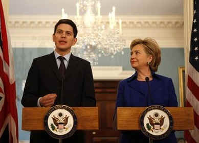 Hillary Rodham Clinton meets with David Miliband the UK Secretary of State for Foreign and Commonwealth Affairs.