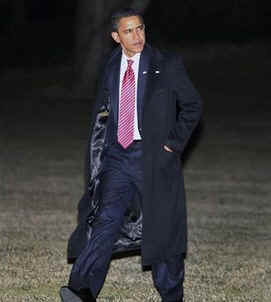 President Barack Obama boards Marine One for the first time as President. Marine One picks up Obama on the South Lawn of the White House enroute to Andrews Air Force Base and returns after attending Williamsburg conference.