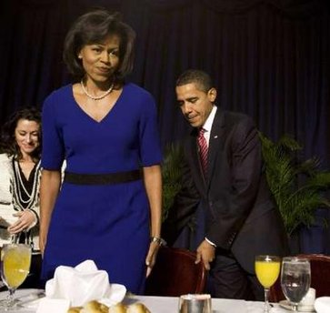 President Barack Obama and First Lady Michelle Obama attend the National Prayer Breakfast in Washington on February 5, 2009. Other attendees included world leaders such as Tony Blair the former UK Prime Minister.