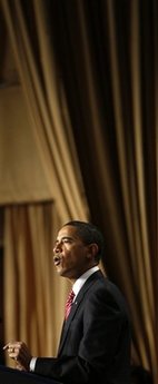 President Barack Obama and First Lady Michelle Obama attend the National Prayer Breakfast in Washington on February 5, 2009. Other attendees included world leaders such as Tony Blair the former UK Prime Minister.