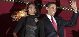 President Barack Obama and First Lady Michelle Obama attend the Alvin Ailey Dance Theater's 50th Anniversary Highlights at the Kennedy Center in Washington on February 6, 2009.
