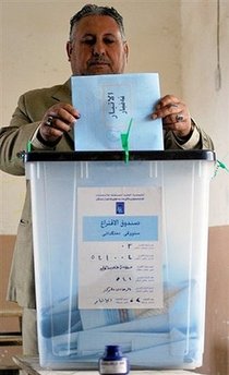 A Sunni Muslim votes in Provincial elections in Ramadi, Iraq. President Obama praised the Provincial elections as "an important step forward" for Iraq.