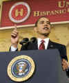 President Barack Obama speaks about improving the US education system at the 19th Annual Legislative Conference of the US Hispanic Chamber of Commerce in Washington, DC on March 10, 2009. March 10th is President Obama's 50th day in office.