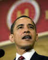 President Barack Obama speaks about improving the US education system at the 19th Annual Legislative Conference of the US Hispanic Chamber of Commerce in Washington, DC on March 10, 2009. March 10th is President Obama's 50th day in office.