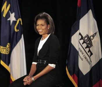 First Lady Michelle Obama speaks to a group of community leaders at the Arts Center in Fayetteville, North Carolina on her first official trip outside Washington.