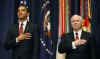 President Barack Obama is joined by Secretary of Defense Robert Gates and military leaders at the National Defense University at Fort McNair in Washington, DC.