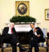 President Barack Obama speaks to the media from the Oval Office of the White House after meeting with Paul Volcker theChairman of the Economic Recovery Advisory Board Chairman on March 13, 2009. 