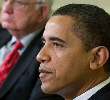 President Barack Obama speaks to the media from the Oval Office of the White House after meeting with Paul Volcker theChairman of the Economic Recovery Advisory Board Chairman on March 13, 2009. 