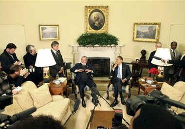 President Barack Obama meets with Brazilian President Luizinacio Lula Da Silva in the Oval Office of the White House.