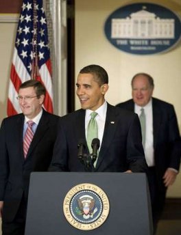 President Obama makes a statement on the budget after meeting with congressional leaders and Budget Committee members in the Eisenhower Executive Office Building in Washington, DC on March 17, 2009. 