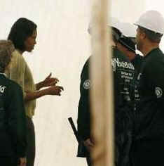 First Lady Michelle Obama visits the Youth Build USA organization who are celebrating their 30th Anniversary. The group is building an affordable and efficient home called the Green Home Building Project to commemorate their anniversary on March 17, 2009. 