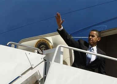 President Obama departs Andrews Air Force Base on Air Force One enroute to California for town hall meetings.