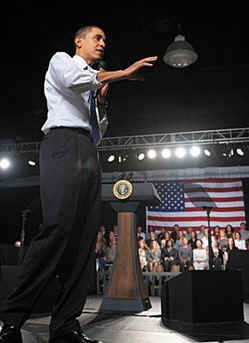 President Barack Obama holds a town hall meeting at the Orange County Fairgrounds in Costa Mesa, California on March 18, 2009.