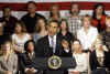 President Barack Obama holds a town hall meeting at the Orange County Fairgrounds in Costa Mesa, California on March 18, 2009.