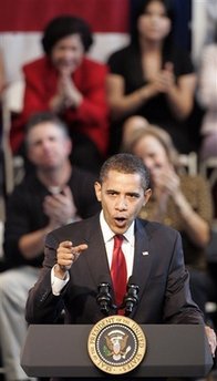 President Barack Obama speaks at a town hall meeting at the Miguel Contreas Complex in Los Angeles on March 19, 2009.