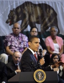 President Barack Obama speaks at a town hall meeting at the Miguel Contreas Complex in Los Angeles on March 19, 2009.