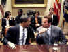 President Barack Obama meets with Pennsylvania Governor Ed Rendell, California Governor Arnold Schwarzenegger, and Transportation Secretary Ray LaHood in the Roosevelt Room of the White House on March 20, 2009.