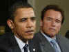 President Barack Obama meets with Pennsylvania Governor Ed Rendell, California Governor Arnold Schwarzenegger, and Transportation Secretary Ray LaHood in the Roosevelt Room of the White House on March 20, 2009.