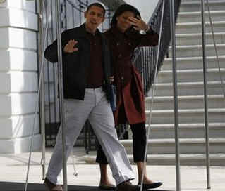 President Barack Obama and First Lady Michelle Obama depart the White House for a weekend trip to Camp David via Marine One.