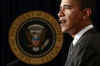 President Barack Obama speaks at the Eisenhower Executive Office Building on March 23, 2009. 