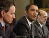 President Barack Obama meets with his key financial advisers in the Roosevelt Room of the White House on March 23, 2009. In attendance was Economic Adviser Romer, Treasury Secretary Geithner, and Federal Reserve Chairman Bernanke.