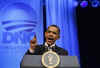 President Barack Obama speaks at a Democratic National Committee fundraiser at the Warner Theater in Washington, DC on March 25, 2009. The DNC slogan is "Organizing for America."