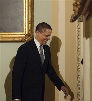President Barack Obama meets with Senators to discuss his budget during the weekly Senate Democrat Luncheon on Capitol Hill in Washington, DC on March 25, 2009. Obama discussed education, health, energy, and appealed for deficit reductions.