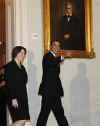 President Barack Obama meets with Senators to discuss his budget during the weekly Senate Democrat Luncheon on Capitol Hill in Washington, DC on March 25, 2009. Obama discussed education, health, energy, and appealed for deficit reductions.