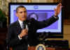 President Barack Obama holds his first online town hall style "Open for Questions" program in the East Room of the White House. President Obama answered a range of questions from the online White House site that received over 3.5 million responses.