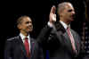 President Barack Obama attends the installation ceremony of US Attorney General Eric Holder at George Washington University.