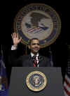 President Barack Obama attends the installation ceremony of US Attorney General Eric Holder at George Washington University.