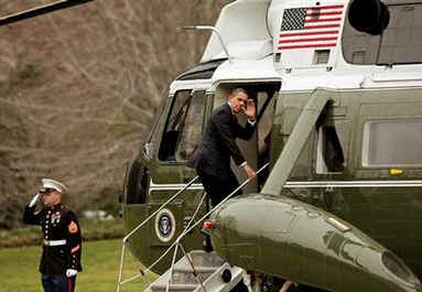 Later that afternoon President Obama departed the Oval Office for Marine One for a weekend trip to Camp David, his presidential retreat in the Catoctin Mountains of Maryland.