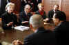Clinton and Mitchell with Egyptian President Hosni Mubarak. Secretary of State Hillary Clinton and US Special Envoy to the Middle East George Mitchell travel to the Egyptian Red Sea resort for the International Conference in Support of the Palestinian Economy for the Reconstruction of Gaza.