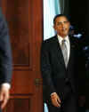 President Obama arrives at a press event to announce the nomination Kansas Governor Kathleen Sebelius as Health and Human Services Secretary on March 2, 2009.