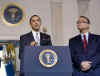 President Barack Obama speaks in the Grand Foyer of the White House on the administration's ongoing plans for the auto industry.