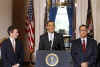 President Barack Obama speaks in the Grand Foyer of the White House on the administration's ongoing plans for the auto industry.