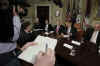 President Barack Obama talks to reporters after meeting with White House Special Envoy for Sudan General Scott Gration in the Roosevelt Room on March 30, 2009.