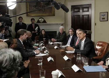 President Barack Obama talks to reporters after meeting with White House Special Envoy for Sudan General Scott Gration in the Roosevelt Room on March 30, 2009.