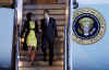 President Barack Obama and First Lady Michelle Obama arrive at Stansted Airport in Essex on Air Force One.