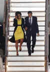 President Barack Obama and First Lady Michelle Obama arrive at Stansted Airport in Essex on Air Force One.