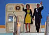 President Barack Obama and First Lady Michelle Obama arrive at Stansted Airport in Essex on Air Force One.